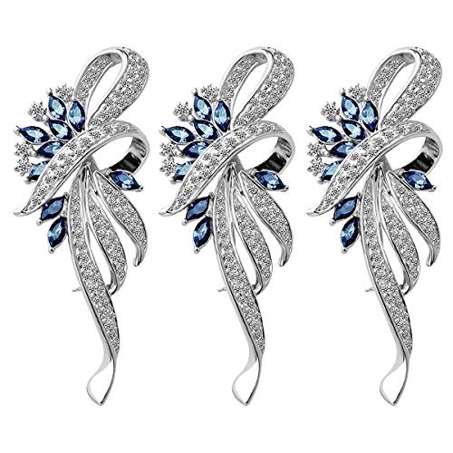 Merdia Created Crystal Brooch Fancy Vintage Style Flower Brooch Pin for Women, girls, ladies Blue color?3Pcs?