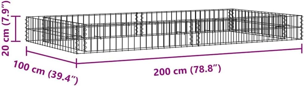 vidaXL Gabion Raised Bed - Durable Galvanized Steel Garden Planter - Rustproof, Weather-Resistant and Easy Assembly - Silver, 78.7"x39.4"x7.9"
