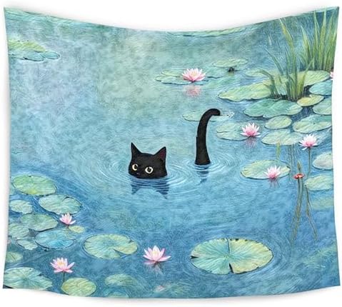 WARDOS Cute Black Cat Art Painting Tapestry, Aesthetic Black Cats...