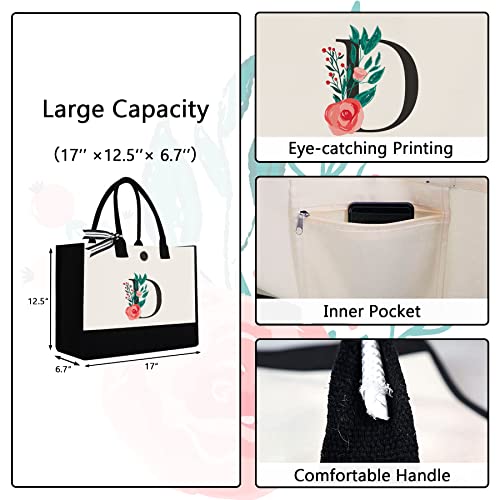 Image of Initial Canvas Tote Bag, Monogrammed Tote Bags Suitable for Mother's Day Wedding Beach