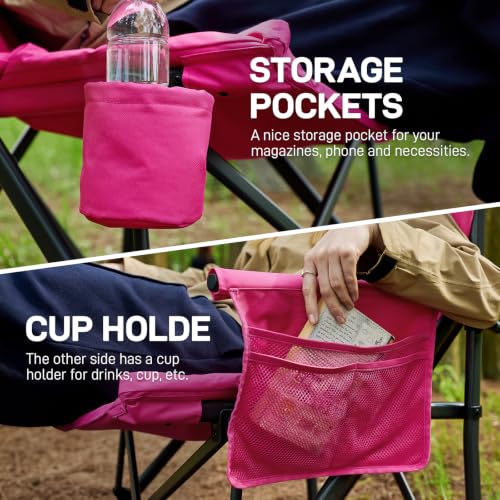 Image of EVER ADVANCED Padded Oversized Camping Chair for Women, Heavy Duty, Side Pockets, 500lbs, Pink