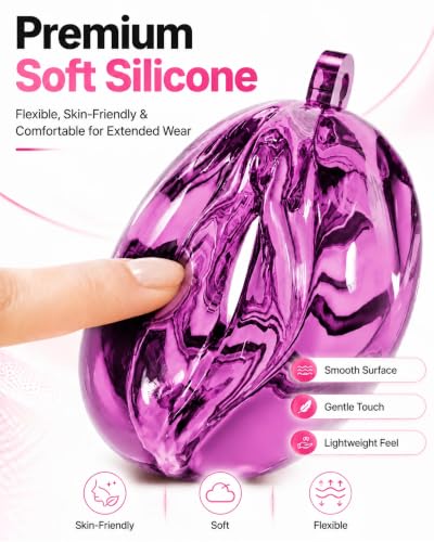 Image of Flat Chastity Cage Sissy Silicone Soft Realistic Vagina (Seethrough Purple) | DINGYAN Vulva Soft TPE Material Micro Chastity Device Breathable Penis Cock Cage Invisible Anti Erection BDSM Slave Training