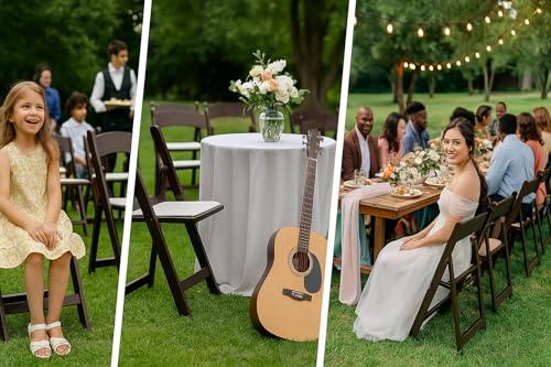 Image of BTEXPERT Resin Folding Chair Vinyl Padded Seat Indoor Outdoor Lightweight Set for Home Event Party Picnic Kitchen Dining Church School Weddings 30 Brown