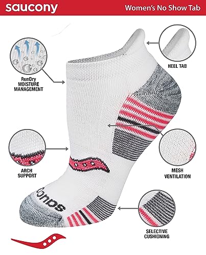 Image of Saucony Women's RunDry Performance Heel Tab Athletic Socks, Available in S-L (8, 16, 24 Pairs)