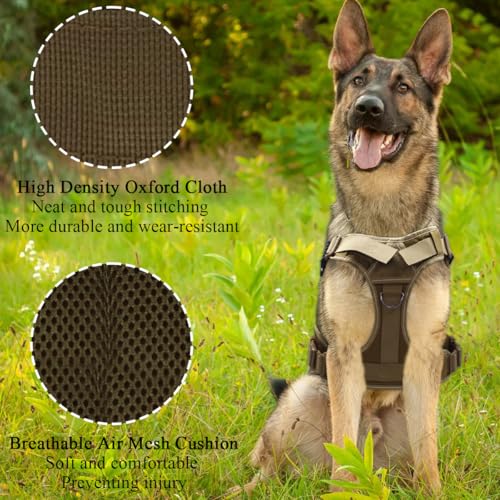 Janety Taktisches Hundegeschirr für große und mittlere Hunde, Anti Zug Hundeweste mit verstellbaren Trägern Metallschnallen, robust und atmungsaktiv, für Training und Outdoor Aktivitäten, Khaki M