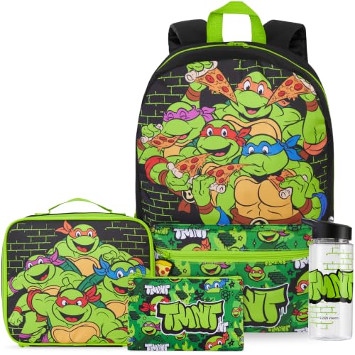 Get Trend Teenage Mutant Ninja Turtles Boys Backpack Set 4 Pc with Insulated Lunch Bag Pencil Case & BPA Free Water Bottle for School Gifts for Boys (Multi TMNT)