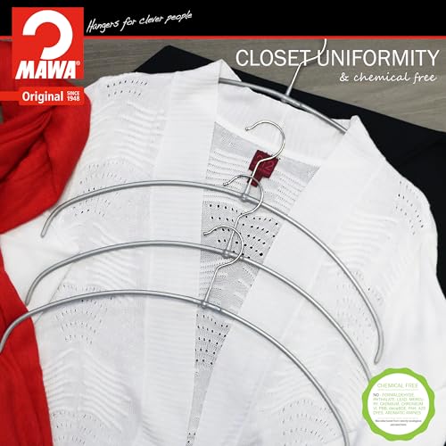 Mawa Narrow Petite Clothing Hangers, Steel Hanger with Non-Slip Coating, for Shirts, Dresses, Camisoles, T-Shirts, Space-Saving, 360-degree Rotatable Hook, Set of 20, Silver