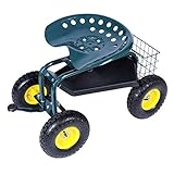 KARMAS PRODUCT Steerable Rolling Work Seat Garden Stool Cart with Tool Tray and Storage Basket...