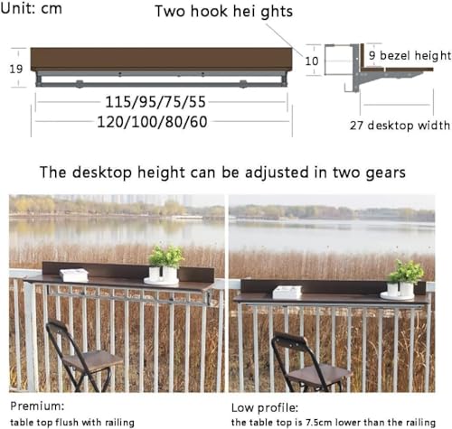 Składany stół barowy montowany na ścianie na zewnątrz – oszczędzający miejsce stół tarasowy na balkon i balustradę idealny do zabawy przy grillu i relaksu w ogrodzie