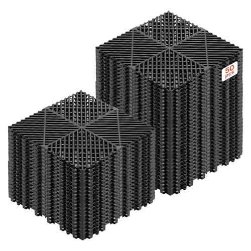 VEVOR Dalles de Sol Clipsables pour Garage, Tapis de Drainage Modulaire en PP, Système d'Emboîtement Antidérapant, pour Piscine, Spa, Sous-sol, Terrasse, Jardin,...