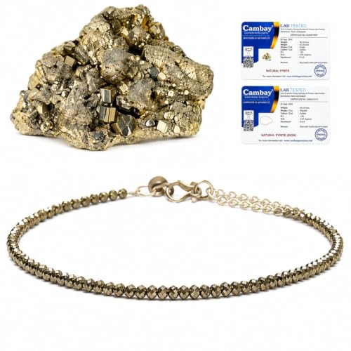 Agatesvibe Pyrite Anklet for Women | Certified Natural Crystal Anklet | Adjustable Healing Crystal Jewellery | Wealth Luck Protection | Includes Free Raw Pyrite Stone (40g Approx)