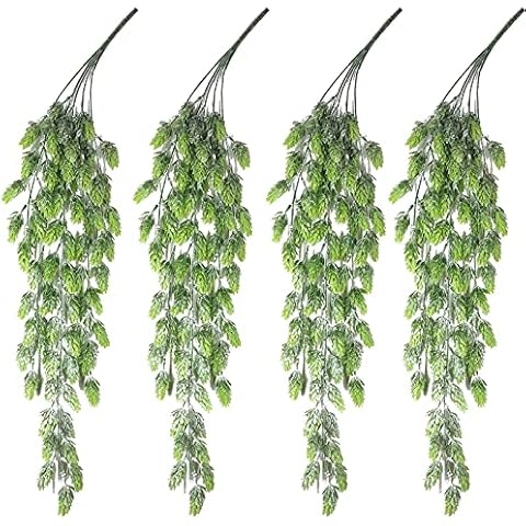 AIVORIUY 4 Pcs Artificial Hops Flower Vine Garland Plant Fake Wall Hanging Vine Hops Faux Hops Artificial Hanging Plants Frosted Green 70cm Length Greenery for Indoor Outdoor Front Porch Flower Decor Cover
