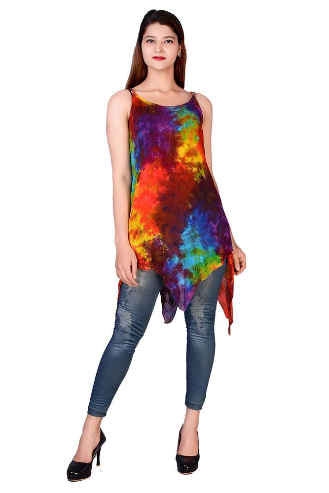 JordashBlouse Georgette in Red Multi Tie dye Free Size