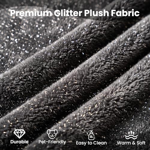 Image of 37.8 inch Glitter Velvet Ottoman for Couch, Memory Foam Cloud Boneless Sectional Couch for Living Room Foot Stools No Assembly Require (Sparkly Velvet, Gray)