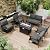 RTDTD Aluminum Patio Furniture Set with Fire Pit Table, 6 Seats Outdoor Patio Conversation Set with Swivel Chair Modern Metal Patio Sectional Sofa with Upgrade Cushions for Patio, Backyard Grey.