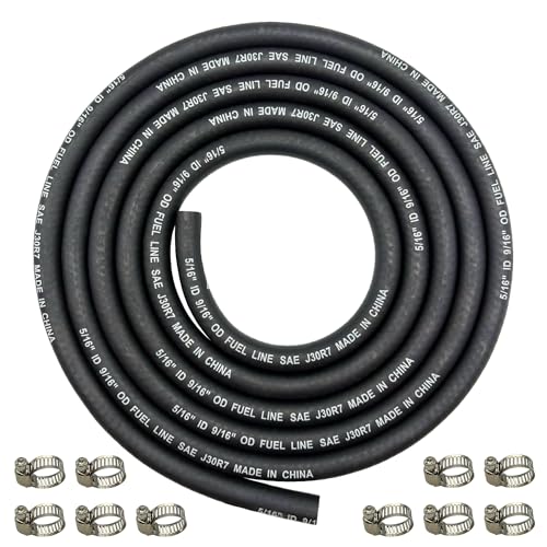 YGQ Ø 8mm 2.4M Benzinschlauch 5/16 Kraftstoffleitung mit 10 Schlauchschellen Klemmen geflochtene Gummischläuche für Bootsgeneratoren Automotiven Bootsgeneratoren Kraftstoffschlauch