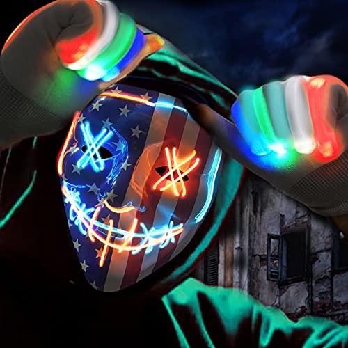 Photo 1 of (pack of 2) Halloween Scary Mask with Gloves Kit, Costume Mask EL Wire Light Up Mask for Halloween Costume Festival Cosplay Star Orange & Blue