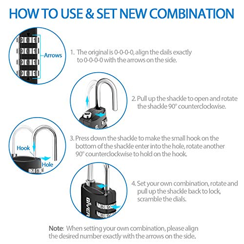 GIVERARE 4 Pack Combination Lock, 4-Digit Padlock Keyless, Resettable Luggage Locks for Backpack, Gym & School & Employee Locker, Weatherproof Travel Lock for Fence, Backyard Gate, Hasp, Case-Black - Image 5