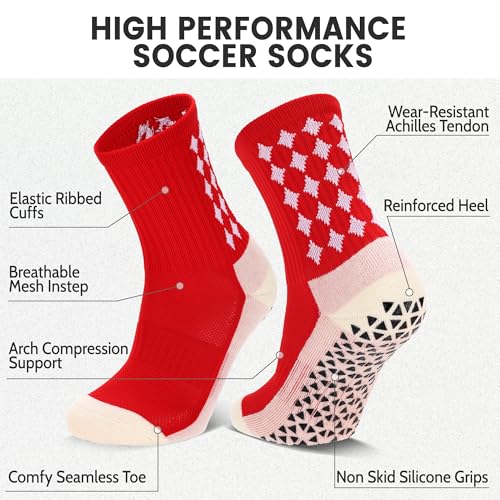 2/4 Pairs Grip Soccer Socks for Men Women Cushioned Non Slip Football Basketball Athletic Sports Socks2