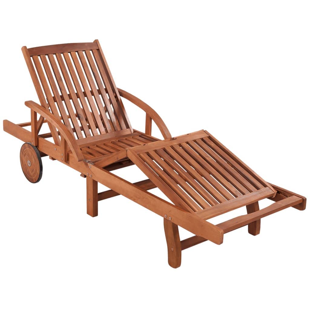Juego de 2 tumbonas con mesa plegable de madera maciza de acacia, muebles de jardín para exteriores con respaldo ajustable y reposapiés, tumbonas con práctica