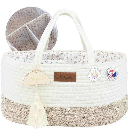 Yunioo Organizador de Pañales para Cambio de Bebé│ Bolsa Multifuncional de Viaje y Almacenamiento para Coche│ Práctico Bolso Resistente para Pañales y Juguetes del Bebé│ Cesto cambiador│Blanco Beige