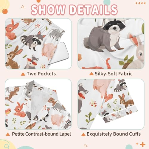 senya Raccoon Rabbit Deer Satin Summer Pajama Sets Silk Short Sleeve Button Down Sleepwear3