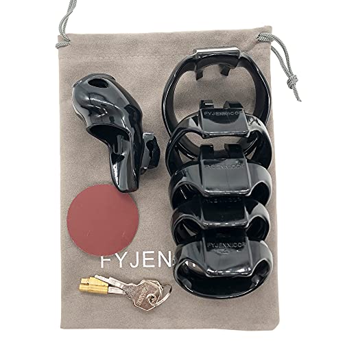 Image of HT-V4 Chastity Cage for Men | 5 Adjustable Wide Rings & 6 Colors | Beginner-Friendly | Adult Toy with Sizing Guide (Black, Nano)