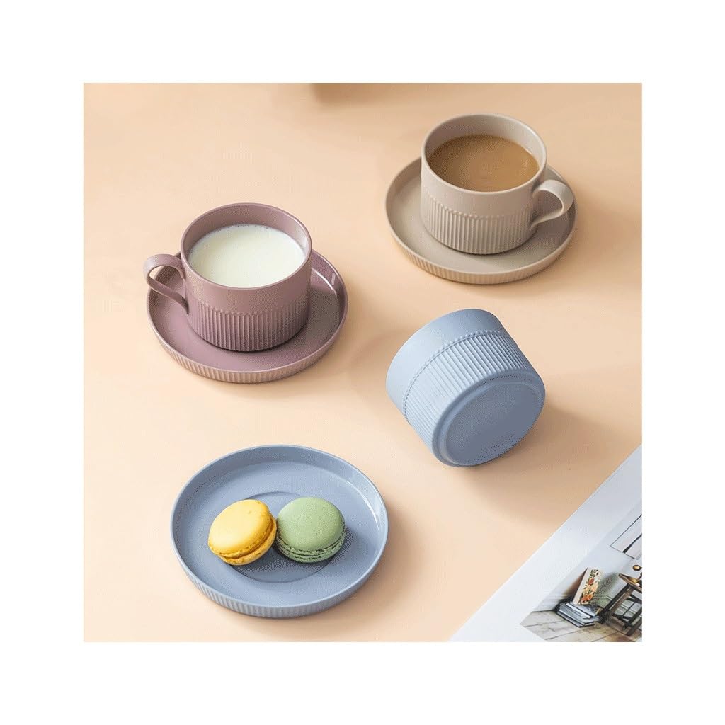 Kaffeetasse, einfache Keramik, kreative Latte-Kunst-Tasse, französisches Set, Zuhause, Büro, Nachmittagstee, hängende Ohr-Kaffeetasse, Untertasse (D)