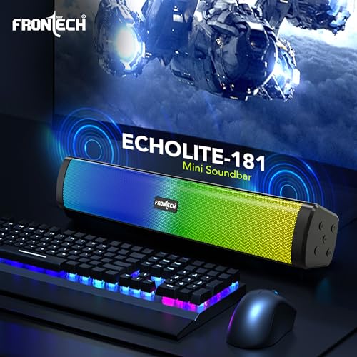 Image of FRONTECH ECHOLITE-181 Mini Soundbar Speaker with FM Radio /USB /TF /RGB Lights and Aux Support 10 W Bluetooth Speaker / 1200 mAh Battery, 1 Year Warranty (Black- SW-0181)