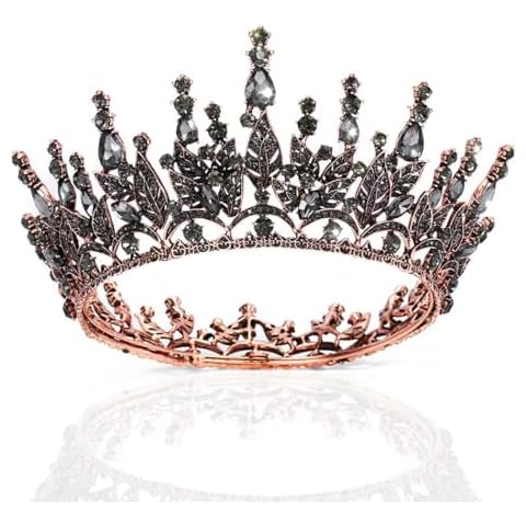 Florry Black Queen Crown for Women | Gothic Tiara and Crown, Rhinestone Full Round Tall Wedding Crowns Vintage Hair Accessories for Pageant Halloween Birthday Prom Cover