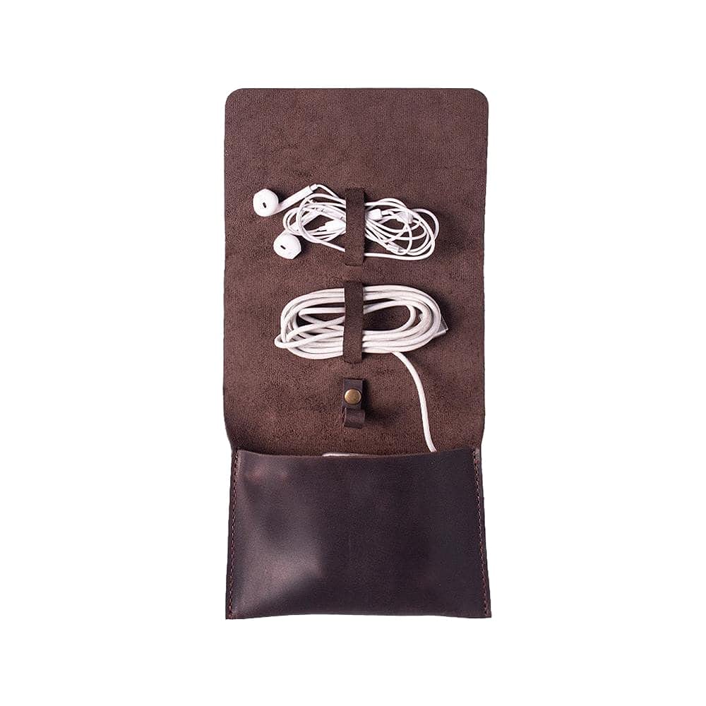 INCARNE Weekend Cable Organizer - Travel Cord Desk Case - TV Kit Cord Bag for Cable Storage - Small Leather Cord Organizer Travel Bag for Electronics