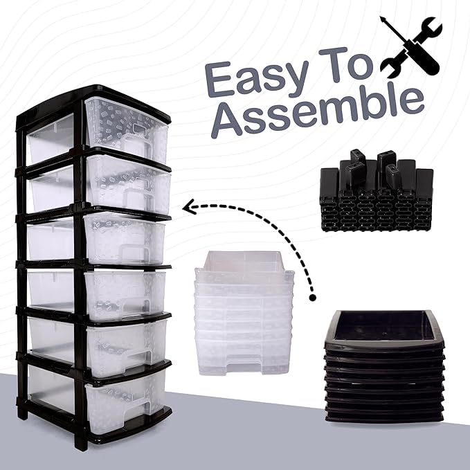 Image of KITCHIVO Plastic Modular Drawer Storage Chest Of Drawers Organizer Storage Box, Large Stomo Racks For Multipurpose Anti-slip Shoes Organizers (Transparent, 6 Layer)