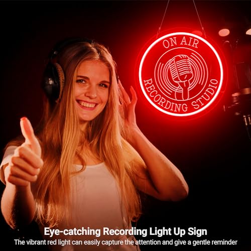 Image of ON AIR Neon Sign with Timing Remote, Dimmable Recording LED Signs for Music Studio Decor, Red Round Live On Air Light Up Neon Light Signs, for Podcast Room, Live Streaming, Broadcasting, Bar