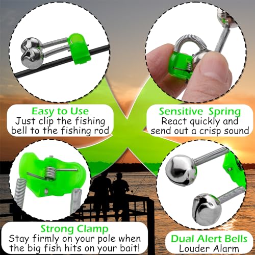 Famgee Plastic Fishing Bells Clips Night Fishing Rod Fish Bite Bait Alarm Indicator with Dual Alert Bells 36 Pcs - Image 2