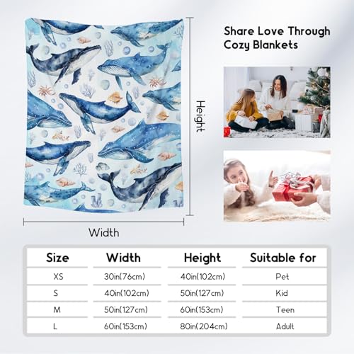 Whale Blanket for Kids, Cute Soft Gifts for Ocean Lovers, Cozy Flannel Throw for Couch Sofa, 30"x40"