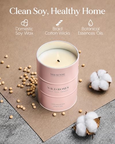 Image of M&SENSE Wild Rose Large Natural Scented Candle, 120 Hours Long Lasting Soy Candles 21.2oz, Stress Relief Luxury Aromatherapy Candles for Women, Romantic Candle Valentines Day Gifts