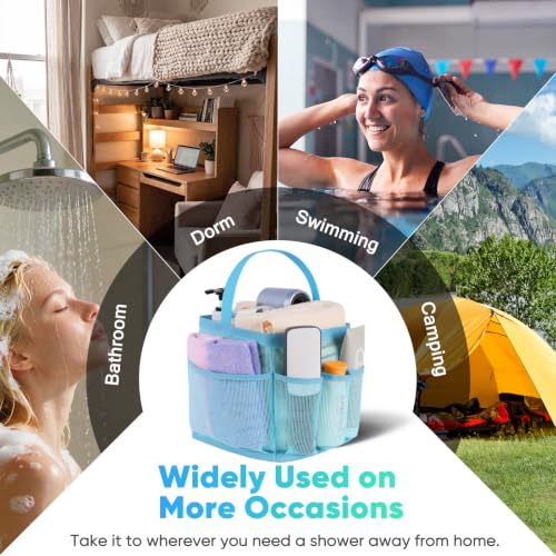 Image of EUDELE 2 Pack Mesh Shower Caddy Portable for College Dorm Room Essentials, Shower Caddy Dorm with 9-Pocket Large Capacity,Shower Bag for Beach,Swimming,Gym All Black+All Ice Blue