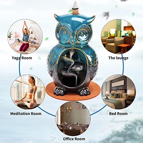 Zvaiuk Animal Backflow Incense Holder ，Waterfall Porcelain Incense Burner Aromatherapy Ornament Home Decor For Home Office Yoga With Backflow Incense Cones+Mat+Tweezer+Gift Set (Owl) #TOP4