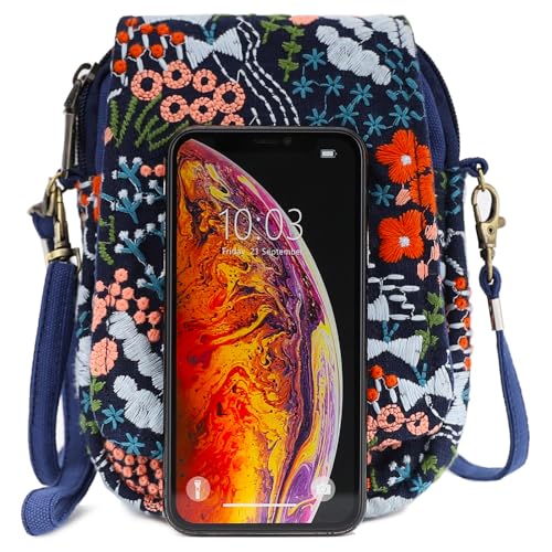 Image of SILKAREA Embroidered Cute Mini Crossbody Bag for Women Small Handbags Wristlet Wallet Bag Cell-phone Pouch Coin Purse