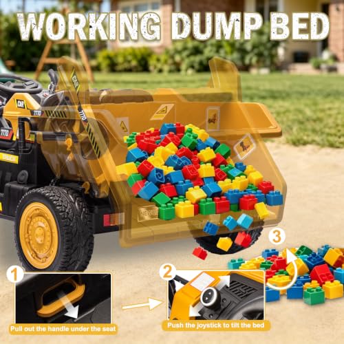 Image of NEWQIDA 24V Ride on Dump Truck 2 Seater Ride on Toys for Kids 3-6, Yellow