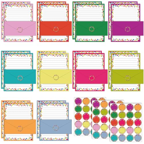 Image of TaoBary 160 Pcs Stationery Paper Set 50 Double Sided Stationery Papers with 50 Matching Envelopes and 60 Round Dot Sticker, 10 Design(Polka Dot,8.5 x 11 Inch)