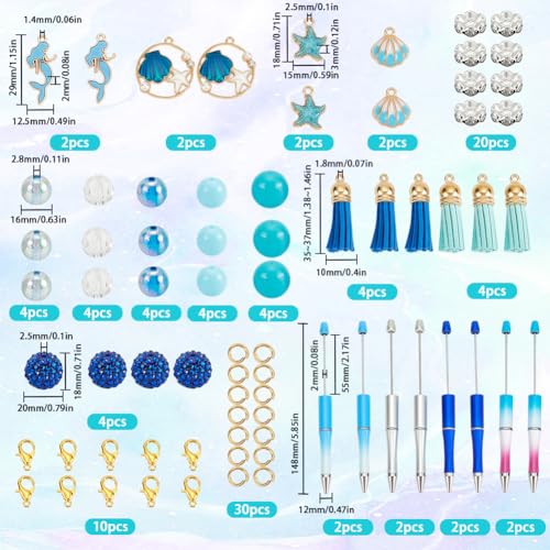 SUNNYCLUE DIY 8 Sets Beadable Pen Bulk Ocean Theme Beaded Pens Summer Hawaii Sea Animal Charm Tassel Charms Starfish Mermaid Shell Beadable for Craft Teachers Students Nurses Gifts Office School - Image 2