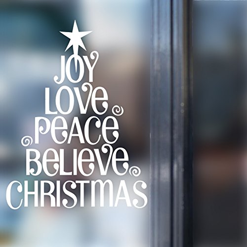 DNVEN Christmas Trees Merry Christmas Wall Decals White Star Joy Love Peace Believe Decorative Wall Stickers Door Window Stickers Glass Decals Kids Rooms Nursery Living Rooms 22 inches x 30 inches