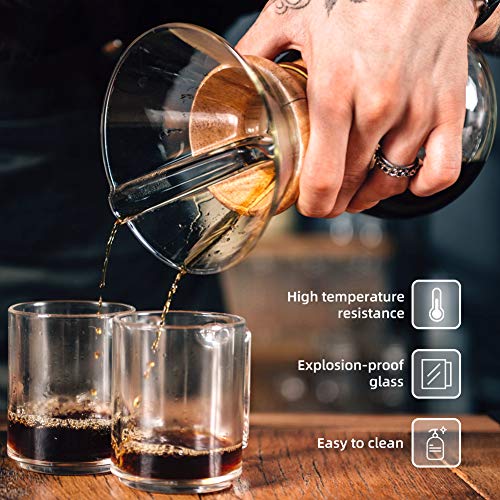 Bestcool Pour Coffee Maker, 400ml handmatige koffie Dripper Brewer met roestvrij staal Filter borosilicaat glas karaf met echte houten mouw - geen papieren filters nodig - Image 6