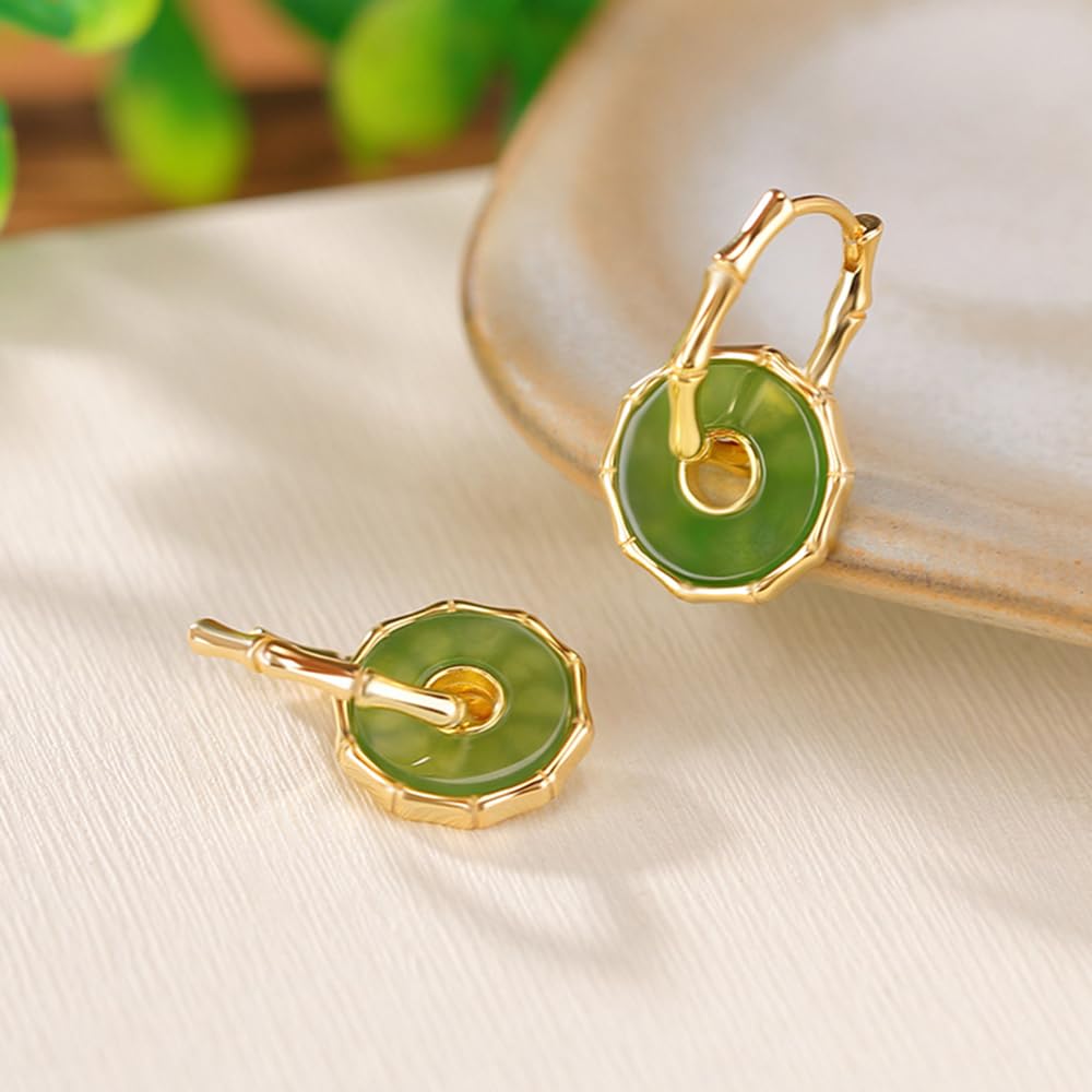 WBDWWTD Natürliche grüne Jade-Ohrstecker, Sterling-Silber-Ohrringe, Hotan-Schmuck, Geschenke für, Mutter, Freundin, Gold