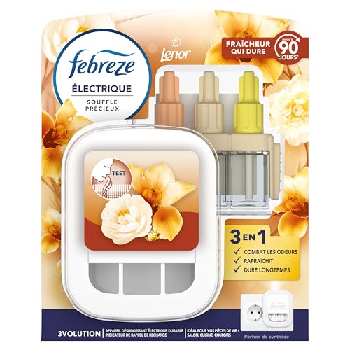 Febreze Kit De Démarrage Diffuseur Électrique Parfum Souffle Précieux, Prise + Recharge de 20ml, 3 Parfums en Alternance, Combat les Odeurs et Rafraîchit...
