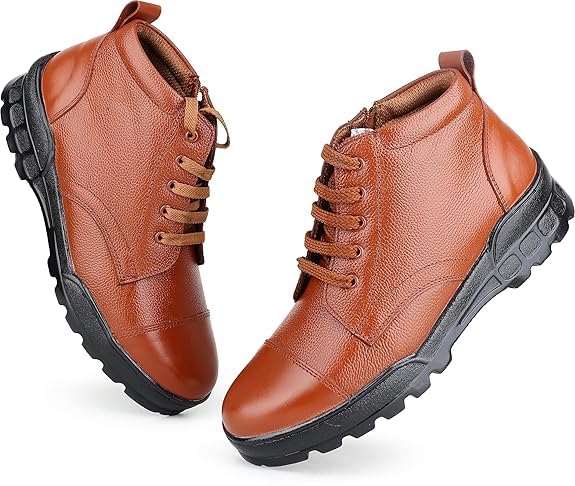 for-b Men's Classic Brown Genuine.Leather FormalShoes Size 7 | Pure Genuine.Leather FormalShoes for Men | Tan Color Genuine LeatherFormal Shoes | Ankle Boot With Zip Leather Shoe For Police, Commando, Military, NCC, Army Boots For Men.-picture-43