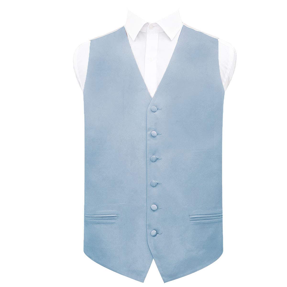 Dqt Dusty Plain Satin Wedding Waistcoat - 44" Blue