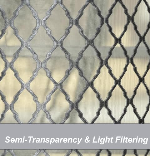 Image of IVAZA Heavy Premium Polyester Beautiful Moroccan Trellis Design Transparent Net Curtains | Modern Parde for Living Room Bedroom | Home Office Screens Long Door- 9 Feet (Pack of 2) Grey
