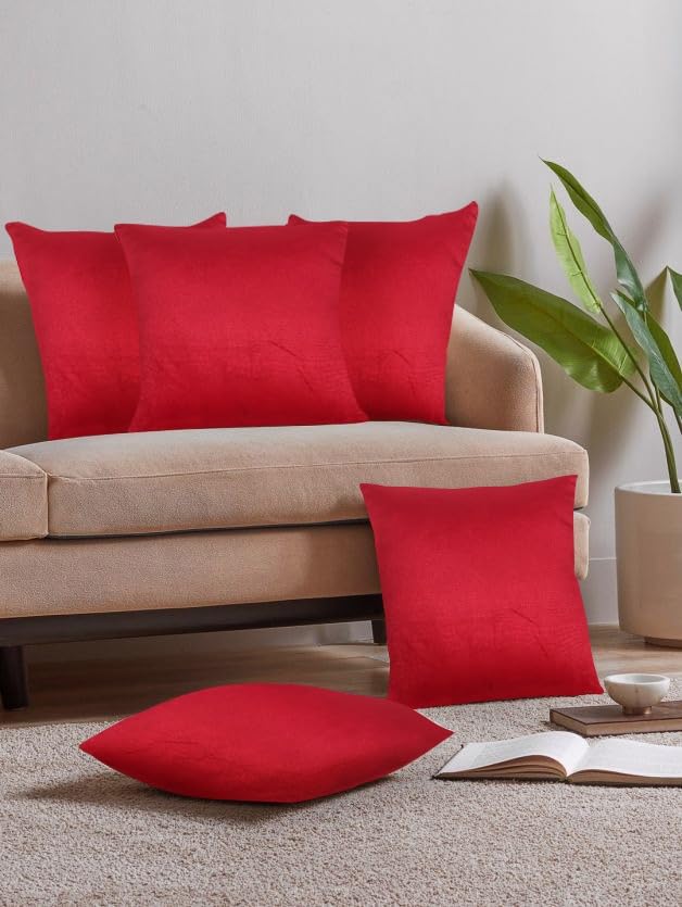 Image of Amazon Brand - Umi Velvet Decorative Cushion Cover 20x20 Inch - Set of 5, Soft Solid Square Throw Pillow Covers for Sofa, Living Room or Home Decor - 50x50 cm in Red Color